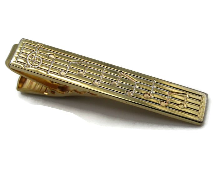 Music Notes Sheet Music Tie Bar Tie Clip Gold Tone Men's Jewelry