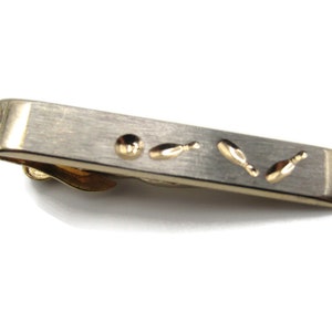 Bowling Ball Pins Textured Tie Clip Gold Tone Tie Bar Men&#39;s Jewelry