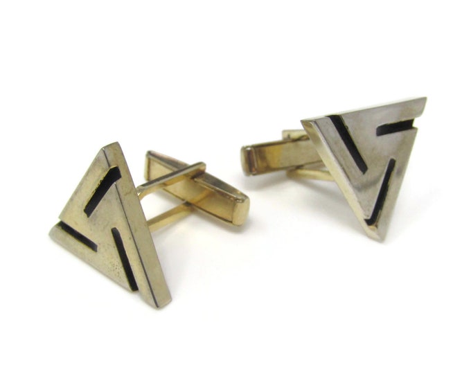 Modernist Art Triangles Cufflinks for Men: Vintage Gold Tone - Stand Out from the Crowd with Class