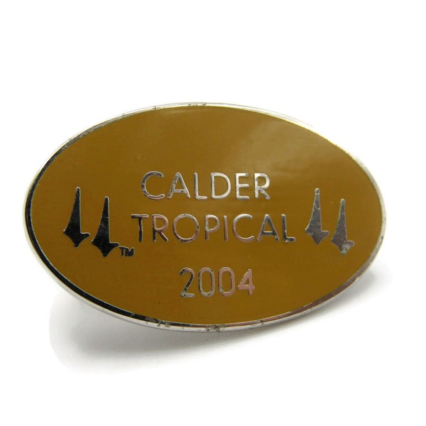 Calder Tropical 2004 Tie Clip Oval Yellow Background Silver Tone Tie Clip Tie Bar Men's Jewelry