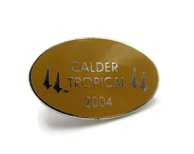 Calder Tropical 2004 Tie Clip Oval Yellow Background Silver Tone Tie Clip Tie Bar Men's Jewelry