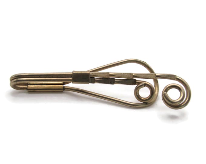 Coiled Edge Tie Clip Industrial Tie Bar Men's Jewelry Gold Tone