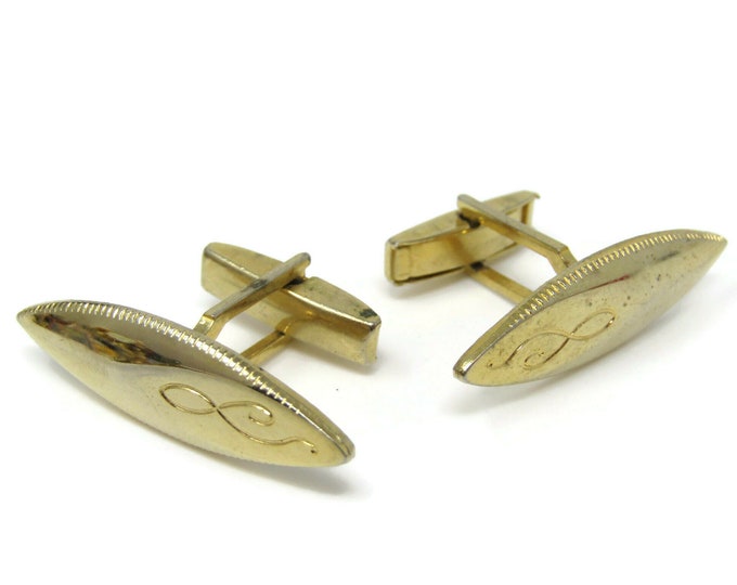 Elongated Ovals Etched Cufflinks for Men's Vintage Men's Jewelry Nice Design