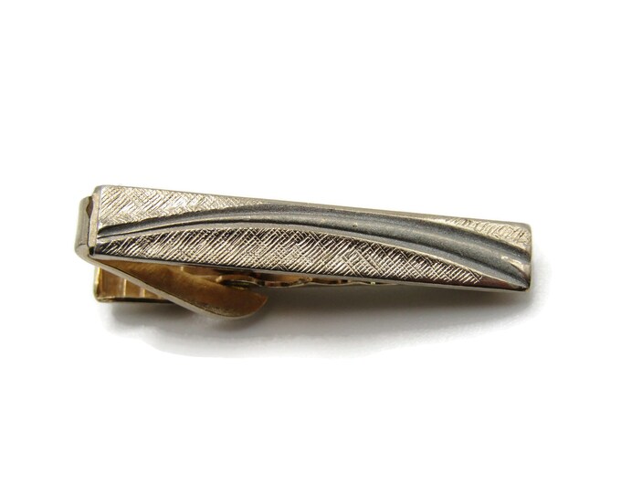 Curved Arc Line Textured Front Classic Design Gold Tone Tie Clip Tie Bar Men's Jewelry