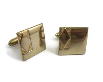 Vintage Gold Tone Cufflinks: Diamond Accent, Bumpy Texture