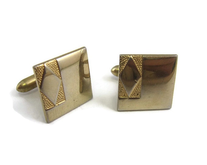 Vintage Cufflinks for Men: Diamond Shape Accent Gold Tone Square Bumpy Texture Setting for Shape Design