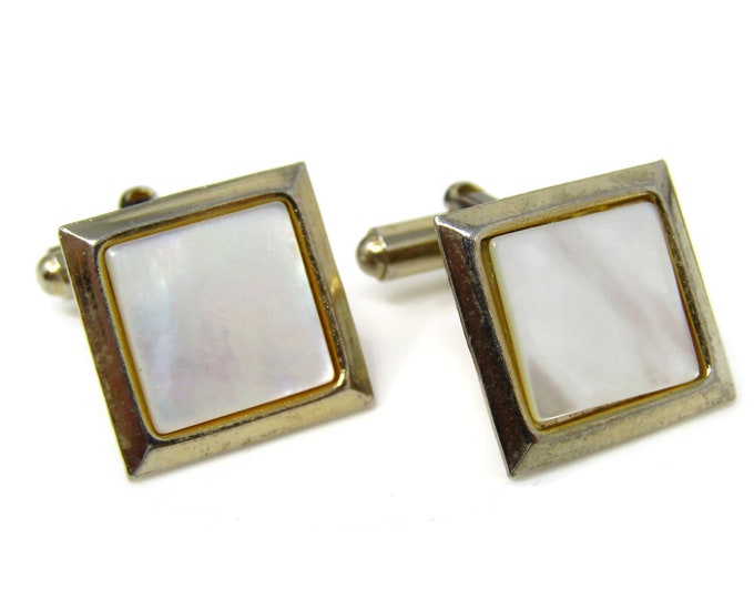 Vintage Cufflinks for Men: Mother of Pearl Center Gold Tone Border