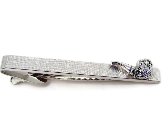 Vintage Tie Clip Tie Bar: Smoking Pipe Incredible Design Very Nice Quality Silver Tone