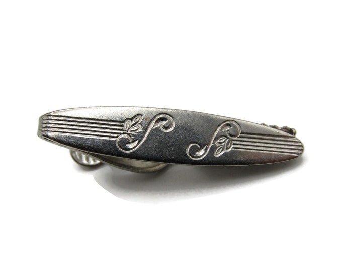 Floral Etched Design Rounded Edge Silver Tone Tie Clip Tie Bar Men's Jewelry