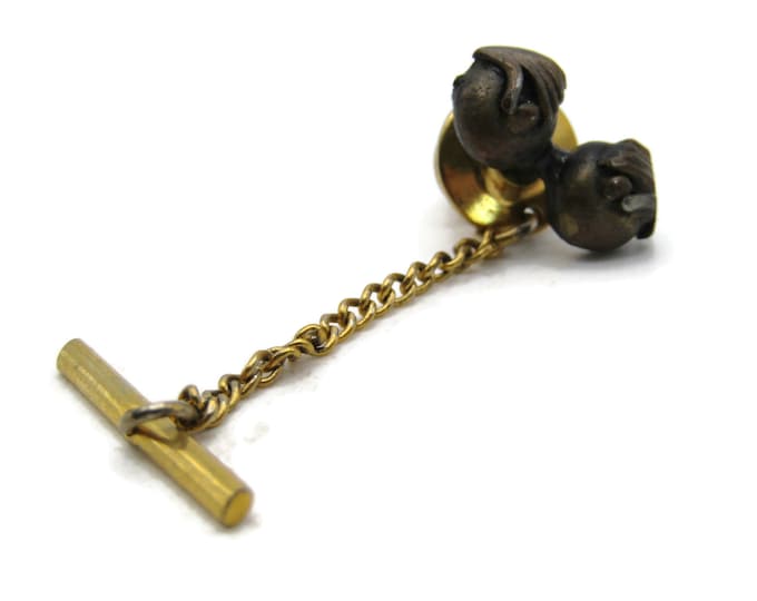 Hands and Circles Tie Lapel Pin & Chain Gold Tone Men's Jewelry