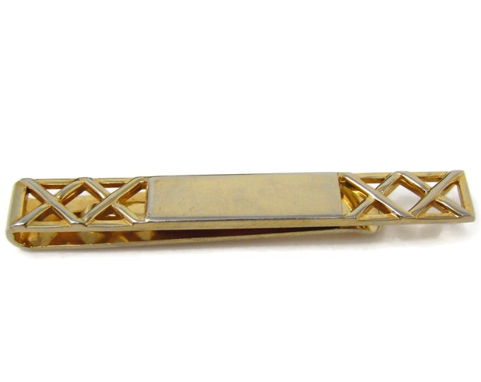 Amazing Stitch Ends Tie Clip Men's Vintage Tie Bar Nice Crisscross Design Gold Tone