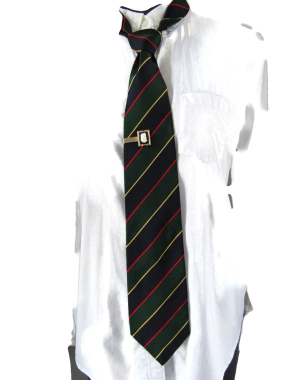 Green And Blue Diagonal Stripe Tie With White And… - image 5