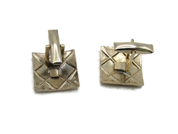 Geometric Diamond Pattern Cuff Link Gold Tone Men… - image 4