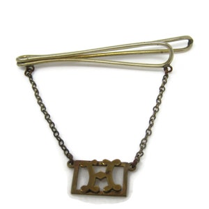 Letter H Initial Scarce Style Tie Clip Bar Gold Tone Vintage Men&#39;s Jewelry Nice Design