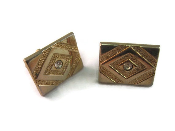 Vintage Cufflinks for Men: Bold Concentric Diamon… - image 1