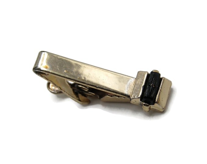 Black Stone Inlay Smooth Finish Industrial Style Gold Tone Tie Clip Tie Bar Men's Jewelry