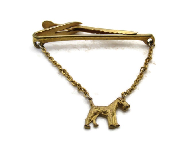 Dog Charm & Chain Tie Bar Tie Clip Men's Jewelry Gold Tone