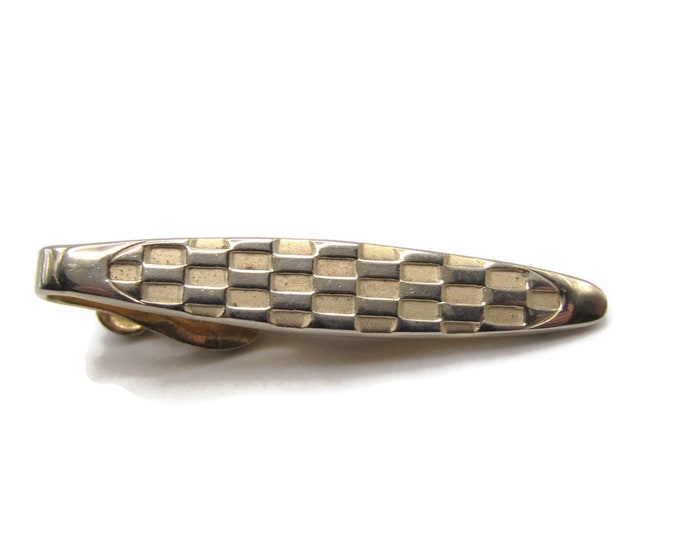 Checkered Pattern Rounded Edges Gold Tone Tie Clip Tie Bar Men's Jewelry