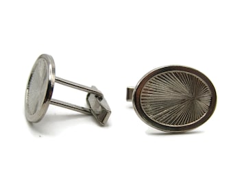 Sunburst Lines Oval Cuff Links Men's Jewelry Silver Tone