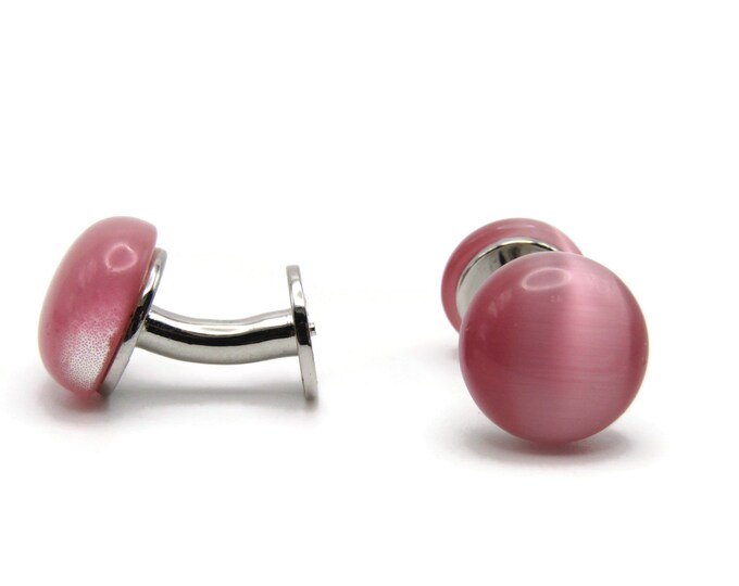 Pink Stone Cuff Links Men's Jewelry Silver Tone