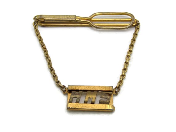 HMS Lettered Initialed Monogram Tie Clip Gold Ton… - image 1
