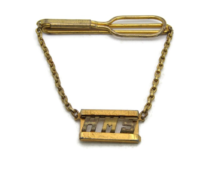 HMS Lettered Initialed Monogram Tie Clip Gold Tone Open Design Tie Bar Men's Jewelry