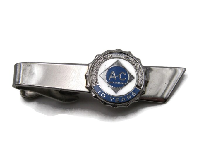 A.C. 10 Years Logo Tie Clip Tie Bar Silver Tone Men's Jewelry