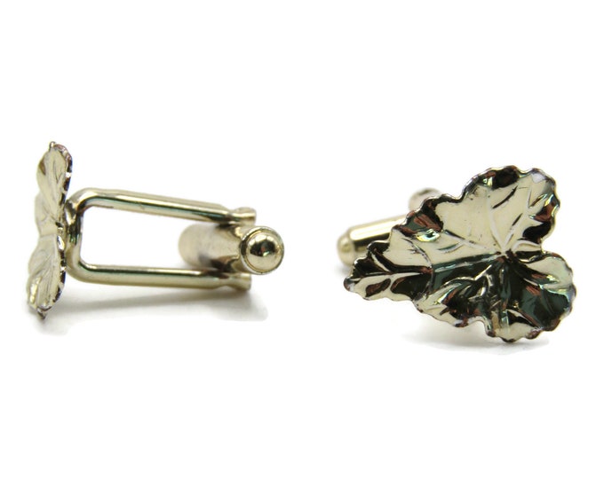 Textured Leaf Cuff Links Men's Jewelry Silver Tone
