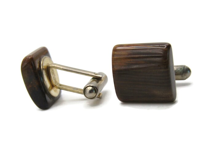 Brown Square Stone Cuff Links Men's Jewelry Silver Tone