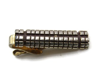 Textured Square Pattern Tie Clip Tie Bar Men's Jewelry Silver And Gold Tone