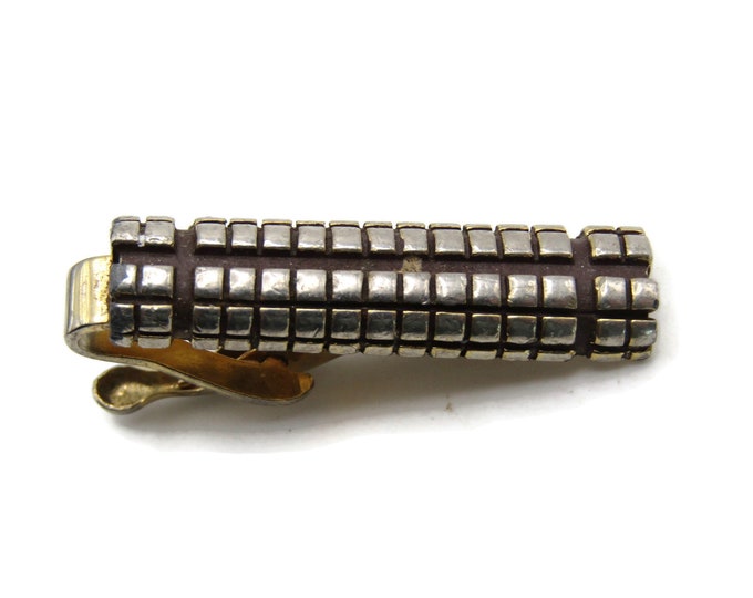 Textured Square Pattern Tie Clip Tie Bar Men's Jewelry Silver And Gold Tone