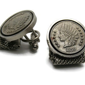 1859 Coin Style Chain Cuff Links Men&#39;s Jewelry Silver Tone