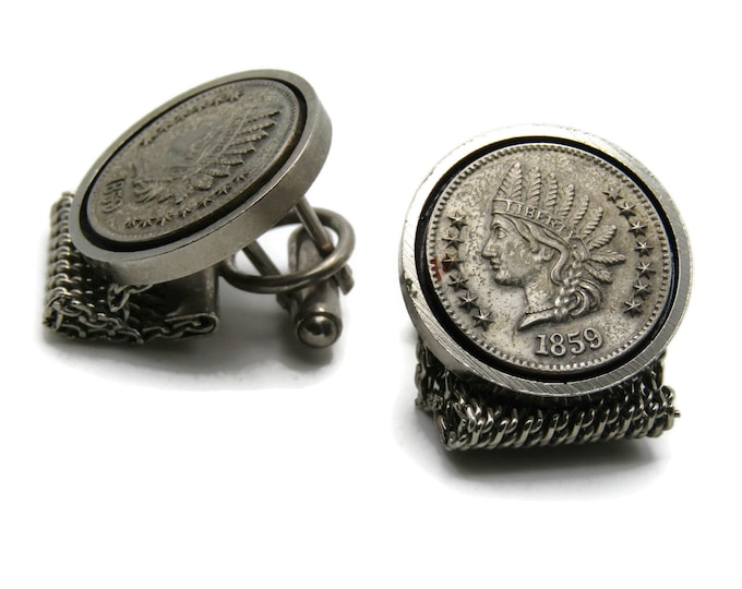 1859 Coin Style Chain Cuff Links Men's Jewelry Silver Tone