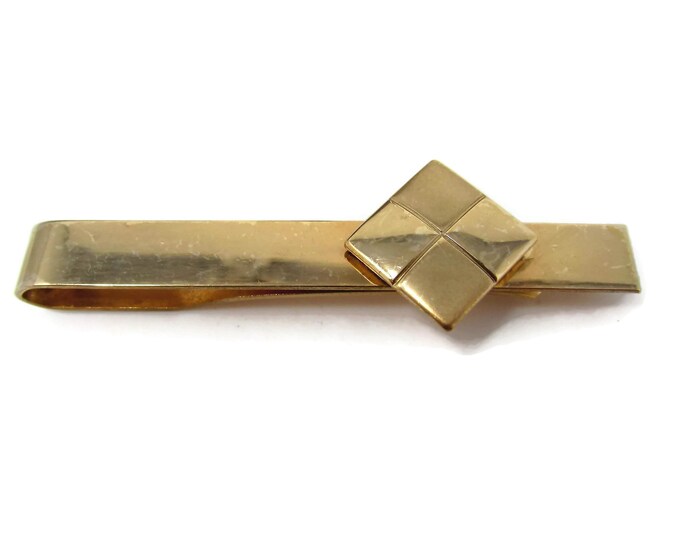 Vintage Tie Clip Tie Bar: Checkered Square Excellent Design Gold Tone High Quality