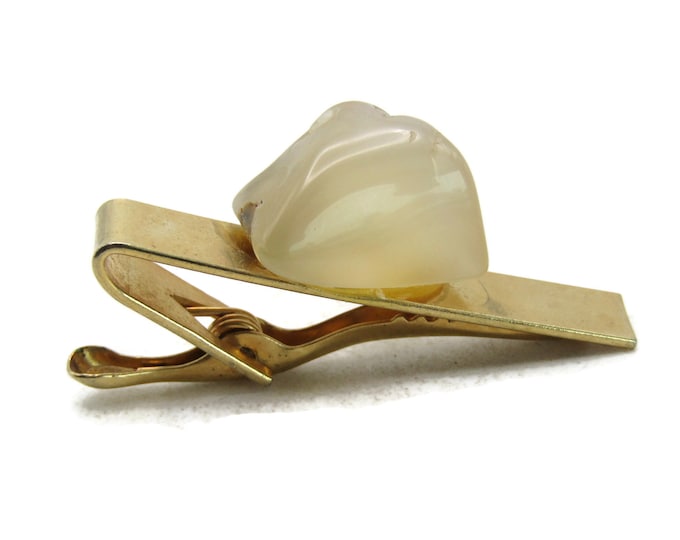 White Clear Stone Tie Clip Gold Tone Tie Bar Modernist Men's Jewelry