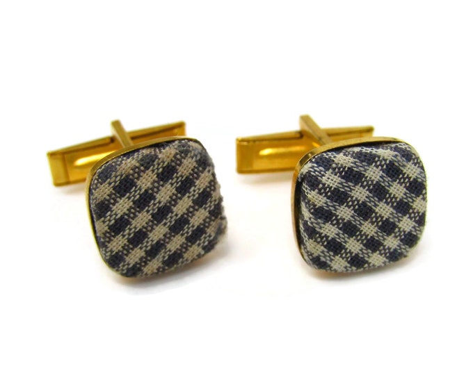 Vintage Cufflinks for Men: Checkered Fabric (Some Wear)