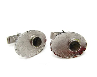 Vintage Cufflinks for Men: Textured Silver Tone Black Accent Design