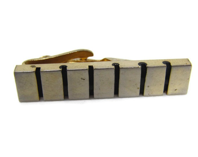 Modernist Vertical Stripes Tie Clip Vintage Tie Bar: Gold Tone