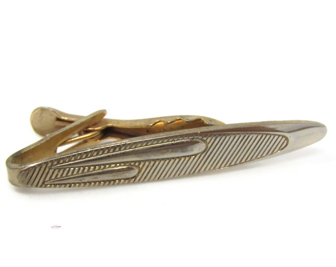 Modernist Ridge Tie Clip Bar Gold Tone Vintage Men's Jewelry Nice Design