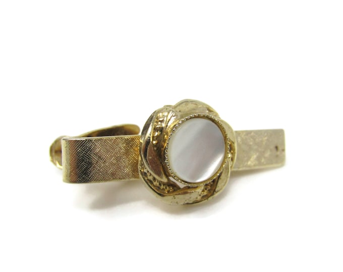 Mother of Pearl Center Tie Bar Clip Vintage Men's Jewelry Gold Tone Nice Design