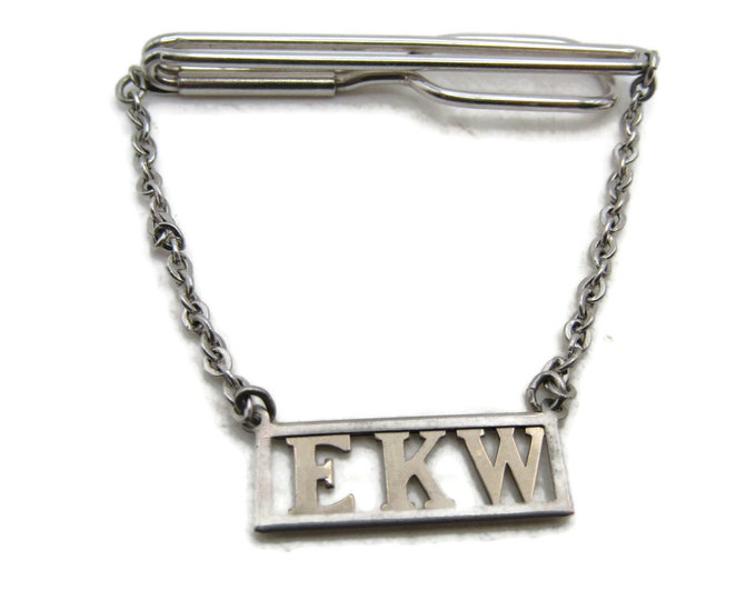 FKW Lettered Initialed Monogram Tie Bar & Chain Tie Clip Men's Jewelry Silver Tone