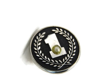 White Stone 1 Numbered Tie Pin Men's Jewelry Black And Silver Tone