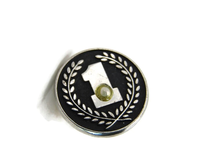 White Stone 1 Numbered Tie Pin Men's Jewelry Black And Silver Tone