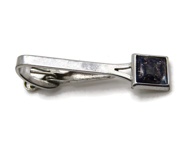 Purple Glitter Stone Tie Clip Tie Bar Men's Modernist Jewelry Silver Tone