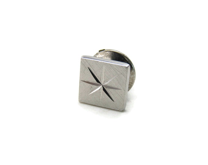 Square Starburst Brushed Finished Tie Pin Men's Jewelry Silver Tone