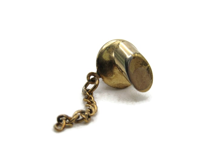Cylinder Shape Tie Lapel Pin & Chain Gold Tone Men's Jewelry