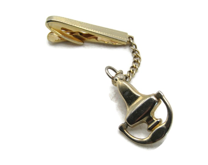 Vintage Door Knocker Tie Clip & Chain Set Gold Tone Tie Bar Men's Jewelry