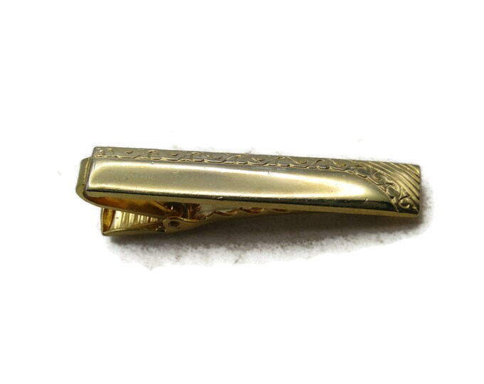 Decorative Edge Line Design Tie Clip Tie Bar Men's Jewelry Gold Tone