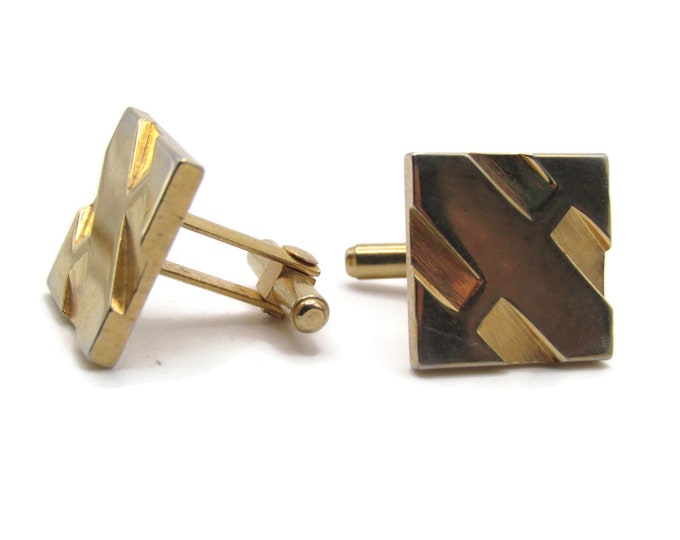 Textured Layered Square Design Cuff Links Men's Jewelry Gold Tone