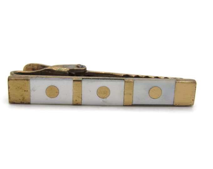 Mother of Pearl Square and Circle Pattern Gold Tone Tie Clip Tie Bar Men's Jewelry